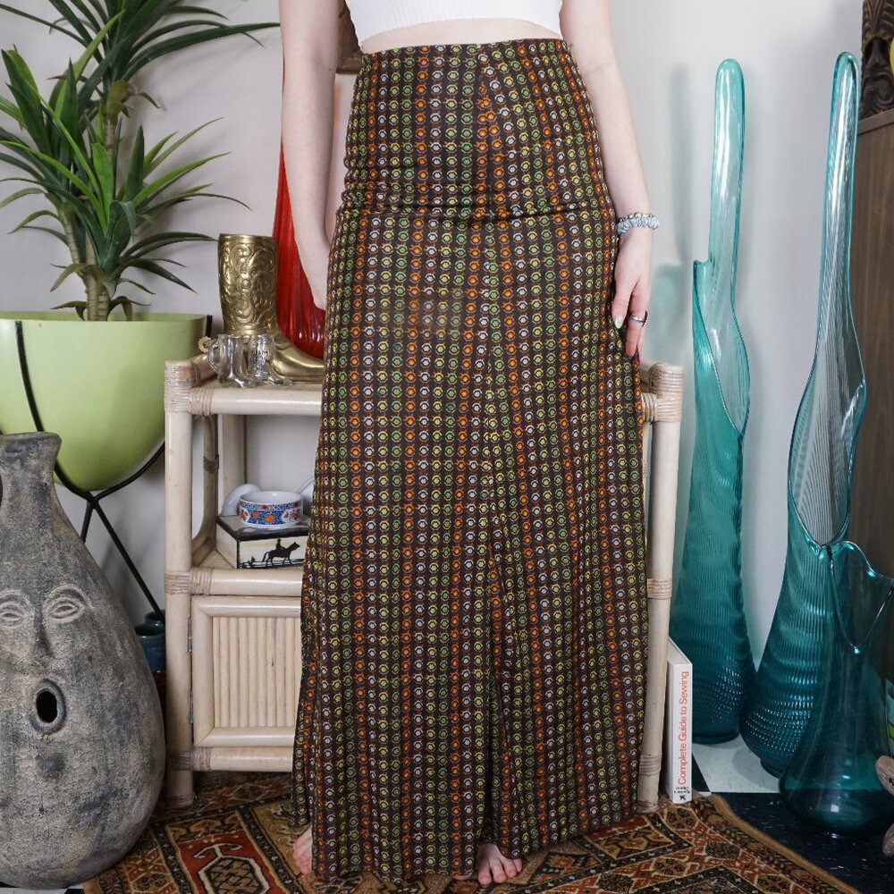 Vintage polyester floral dotted maxi skirt